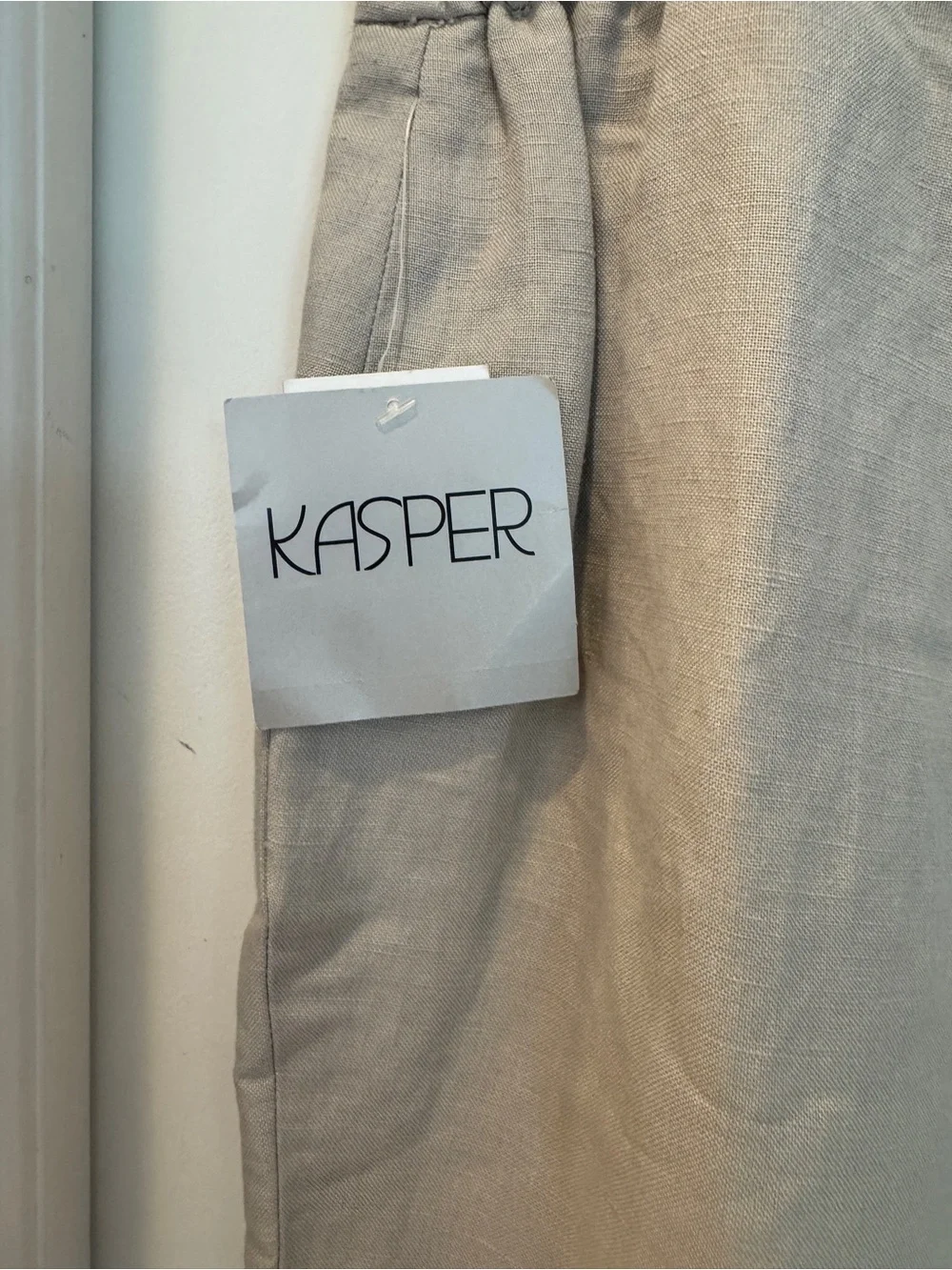 Kasper Light Taupe Straight-Leg Linen Trousers